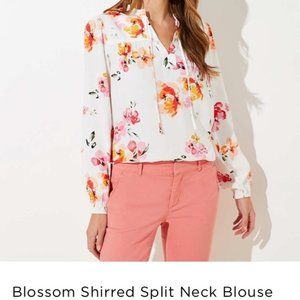 NWT LOFT Plus Blossom Shirred Split Neck Blouse